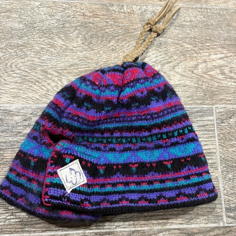 Vtg Merkley Headgear 100% Wool Kids Hat Beanie Knit Fair Isle Multicolor Unisex